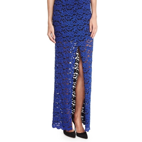 NWT $375 Alice + Olivia Kahlo V-Neck Lace Column Dress in Blue - size 4! - Picture 5 of 6